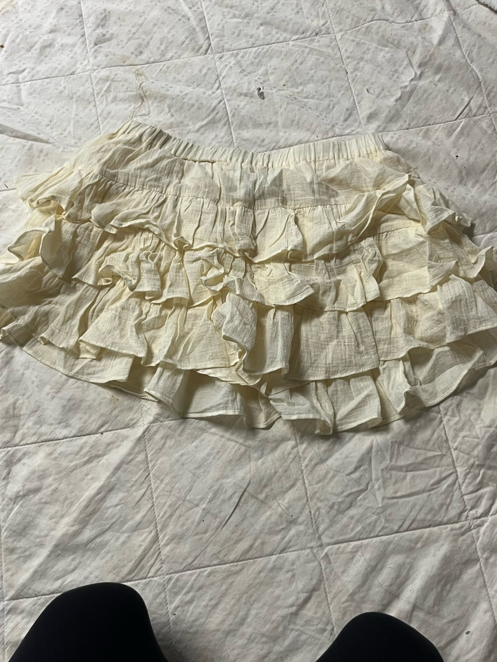 Ruffled Cream Tiered Skater Mini Skirt